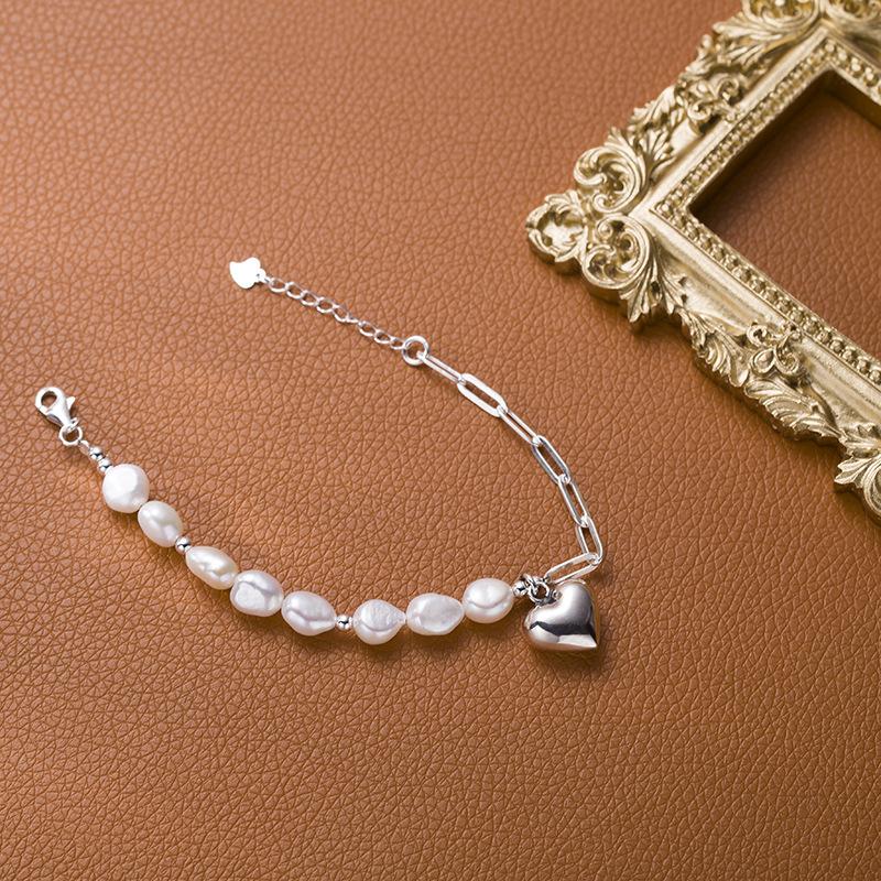 Freshwater Pearl and Chain Double Heart Personalised Bracelet | Bloom  Boutique